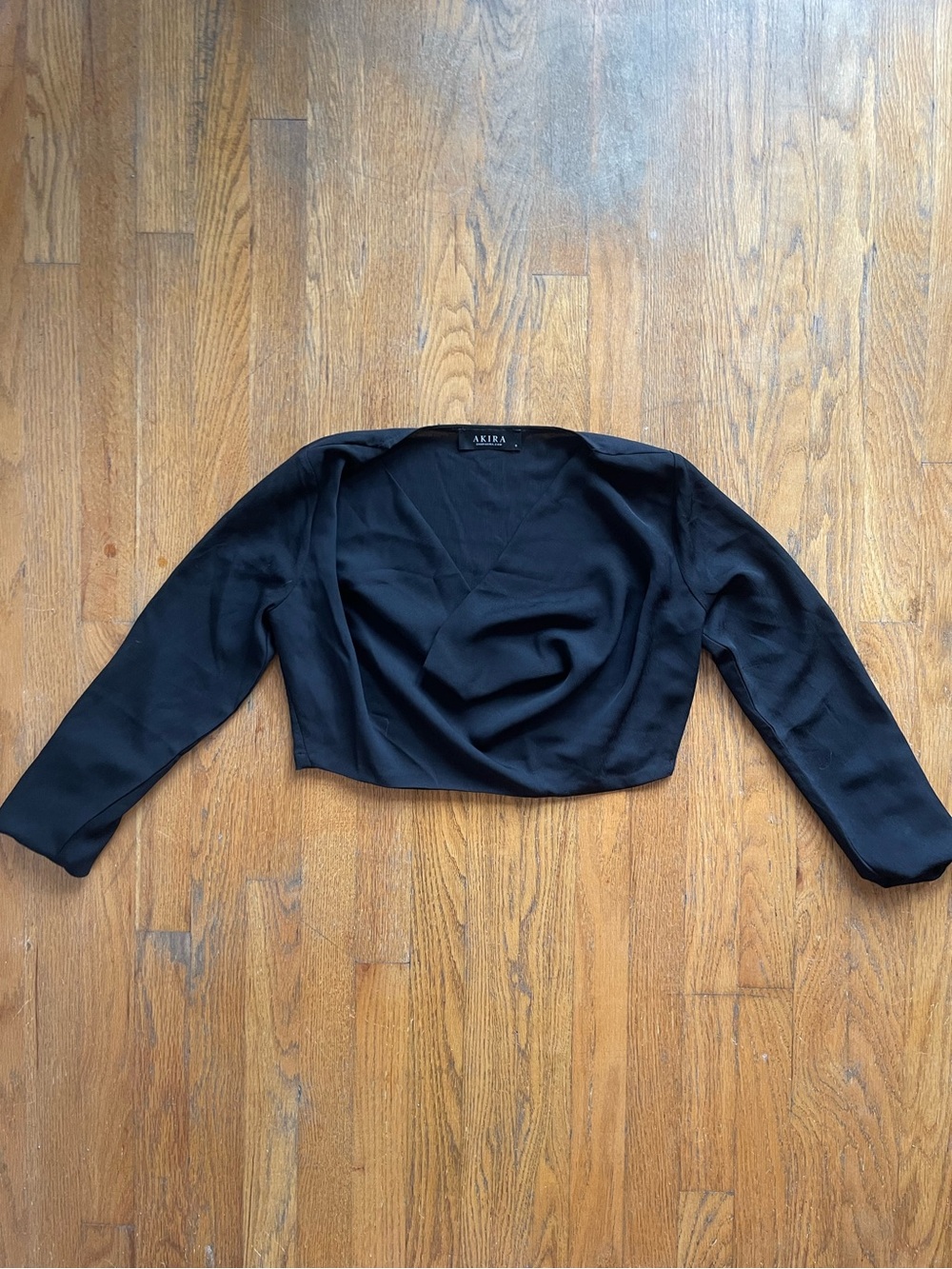 AKIRA Black Draped Cowl-Front Cropped Top
